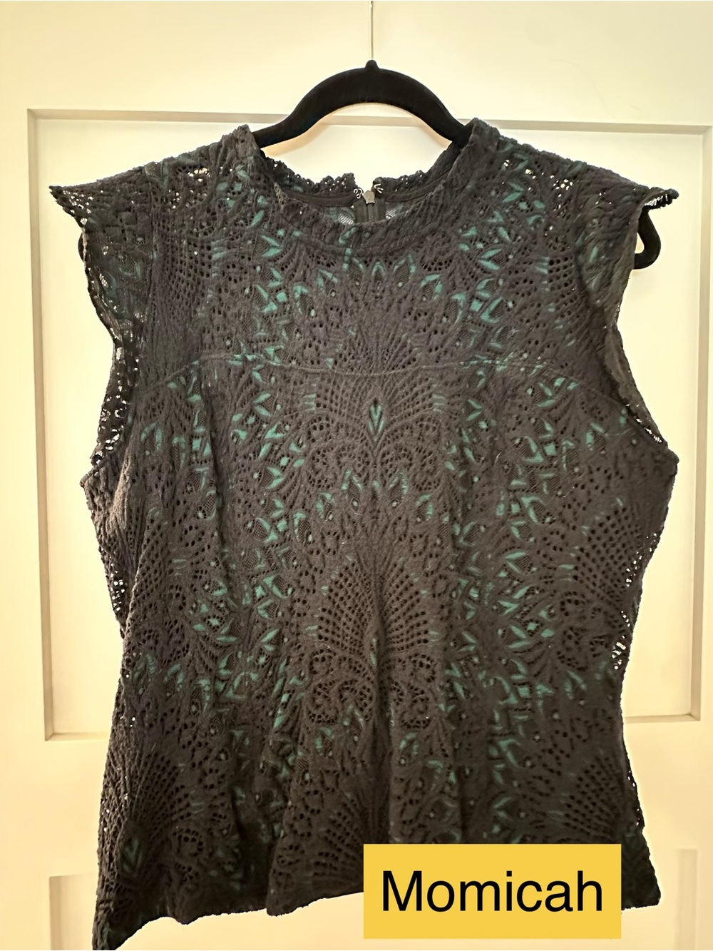 White House, Black Market Lace Crochet Shell Top - Black and green